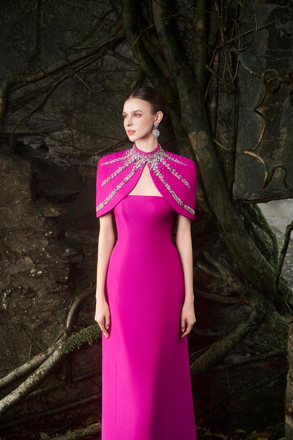 High Neck Crystal-Embellished Short Cape